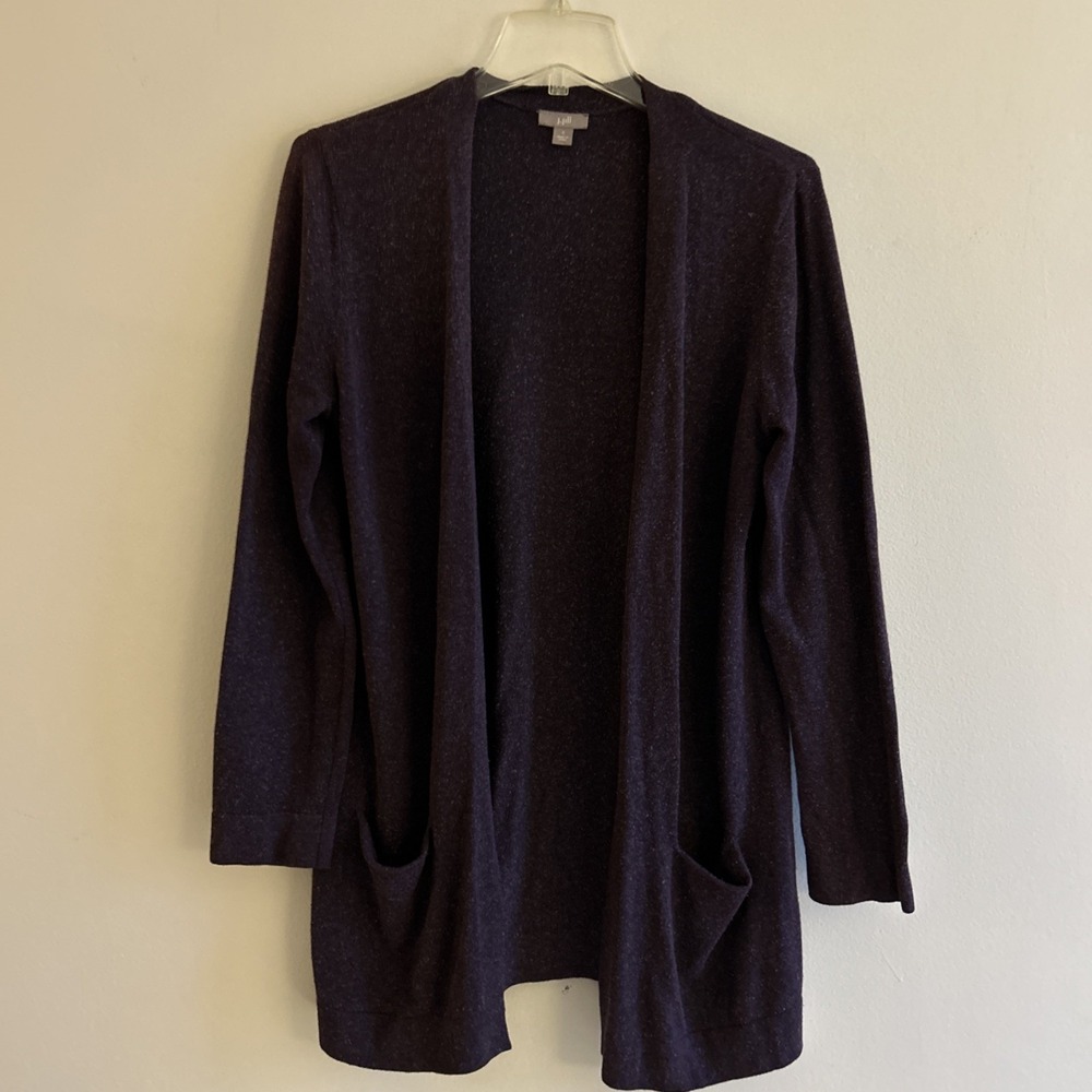 J. Jill Womens Open Front Cardigan Size S Purple Long Sleeve Silk Blend